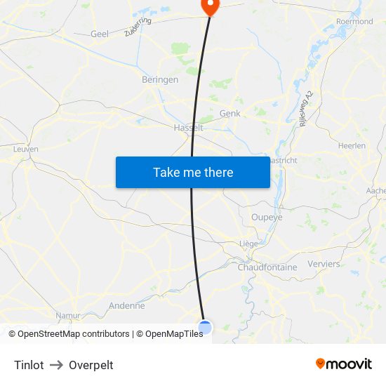 Tinlot to Overpelt map