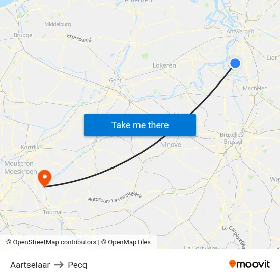 Aartselaar to Pecq map