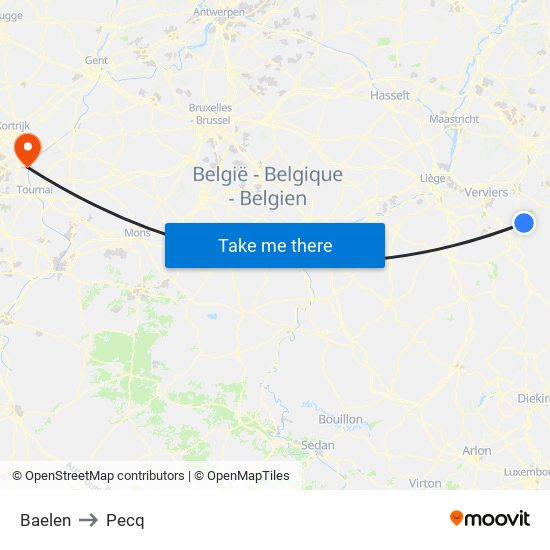Baelen to Pecq map
