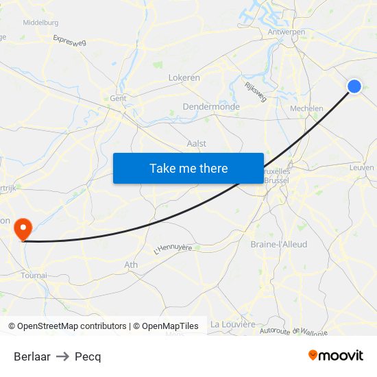 Berlaar to Pecq map