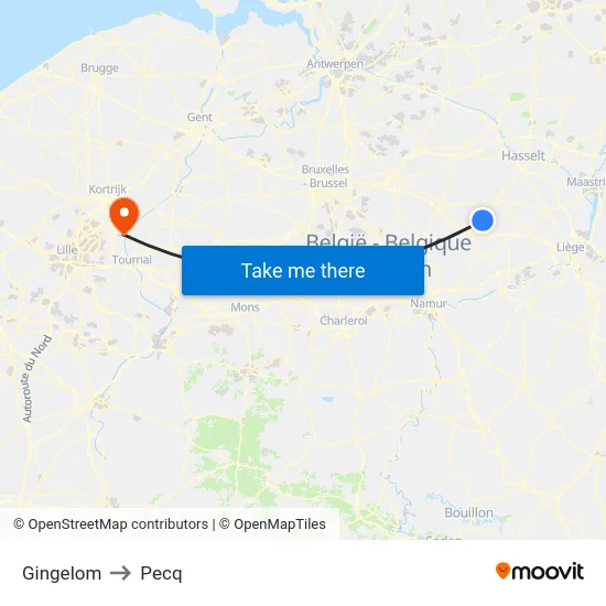 Gingelom to Pecq map