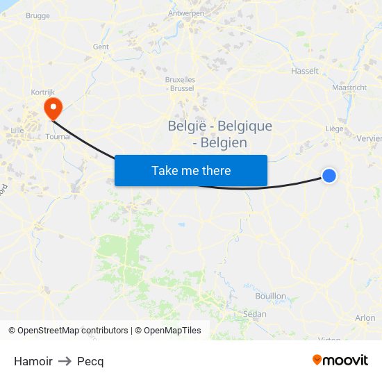 Hamoir to Pecq map