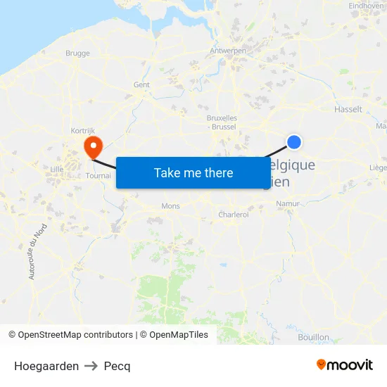 Hoegaarden to Pecq map