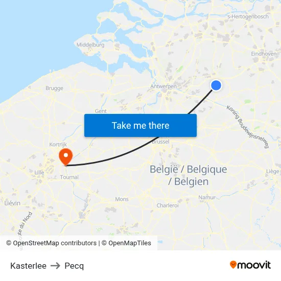 Kasterlee to Pecq map