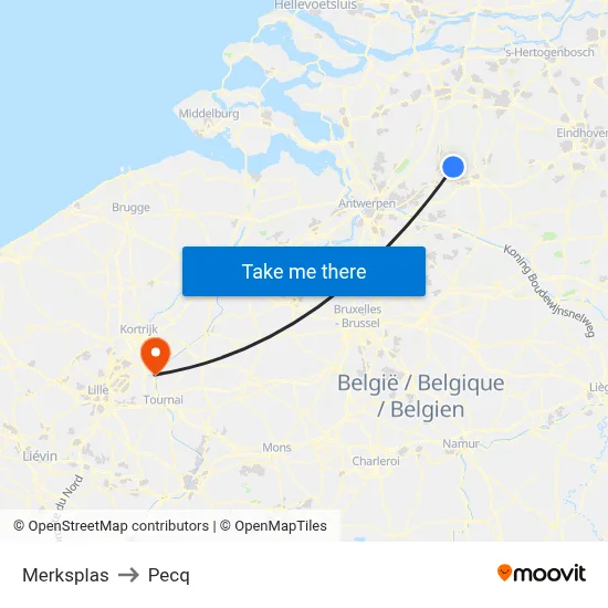 Merksplas to Pecq map