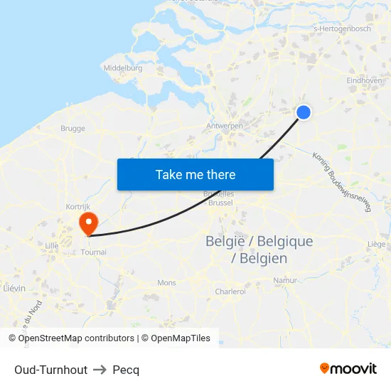 Oud-Turnhout to Pecq map