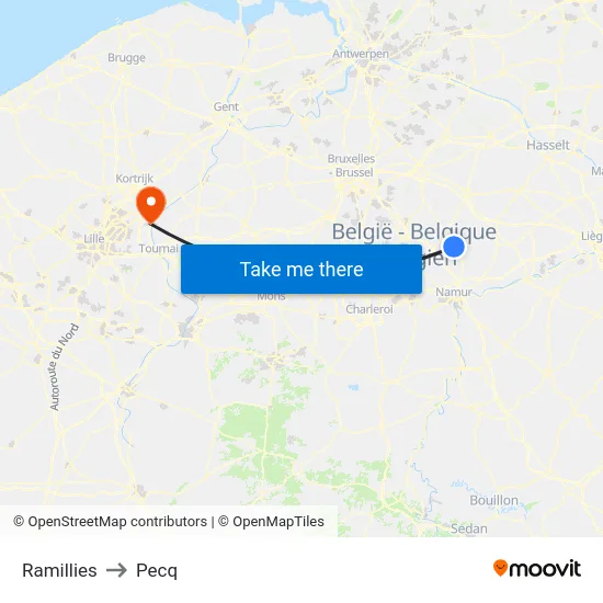 Ramillies to Pecq map