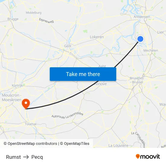 Rumst to Pecq map