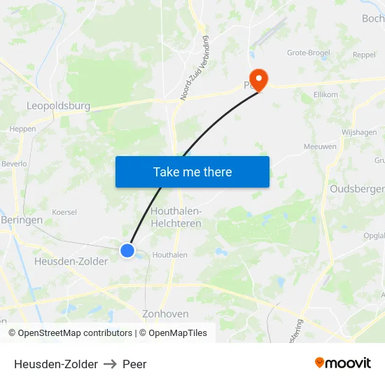 Heusden-Zolder to Peer map