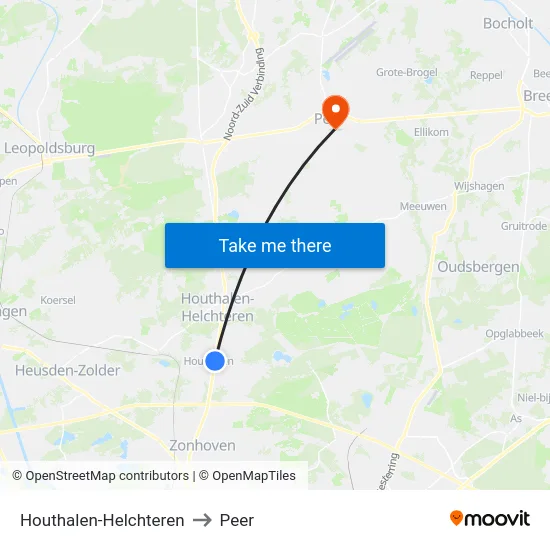 Houthalen-Helchteren to Peer map
