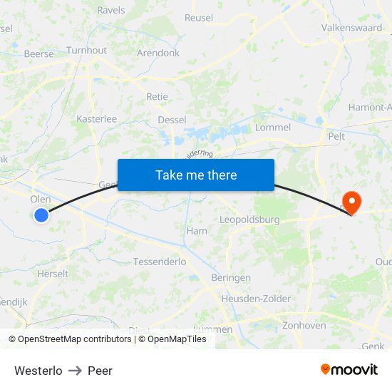 Westerlo to Peer map