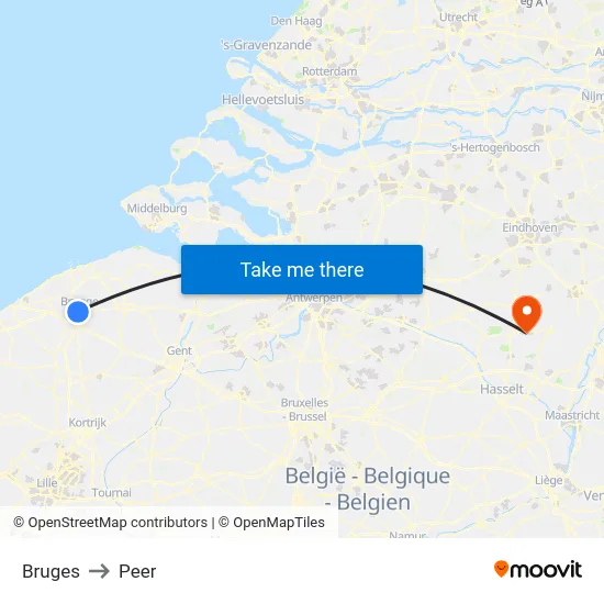 Bruges to Peer map