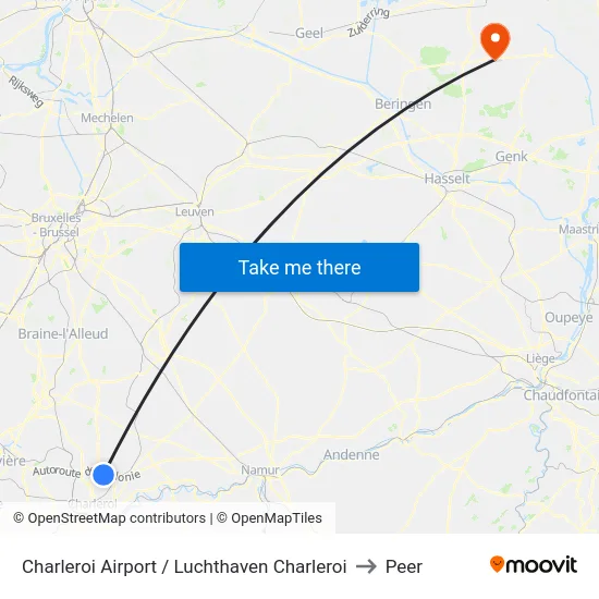 Charleroi Airport / Luchthaven Charleroi to Peer map