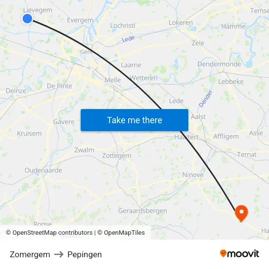 Zomergem to Pepingen map