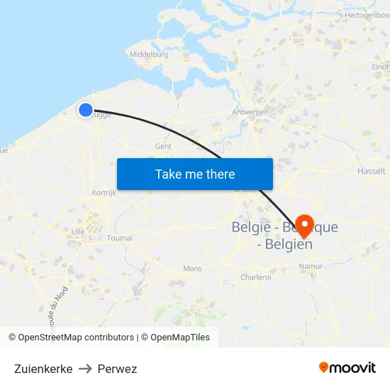 Zuienkerke to Perwez map