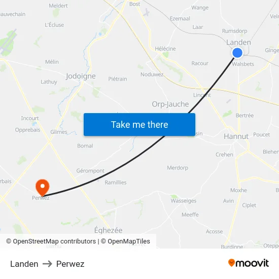 Landen to Perwez map