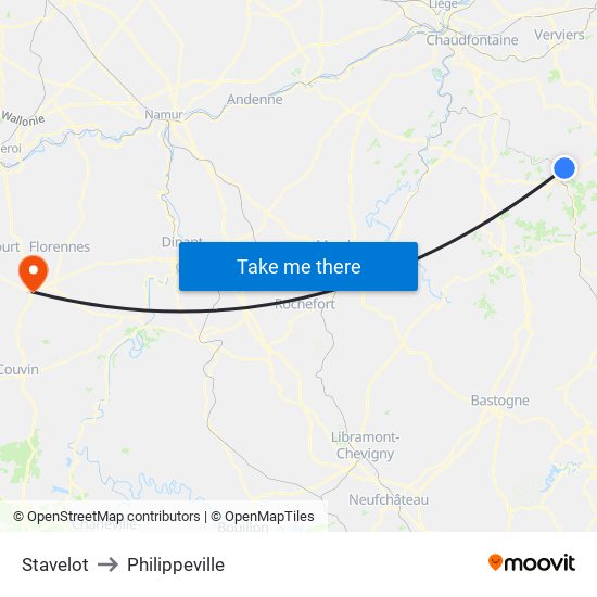 Stavelot to Philippeville map