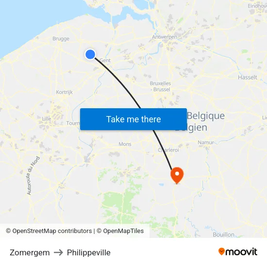Zomergem to Philippeville map