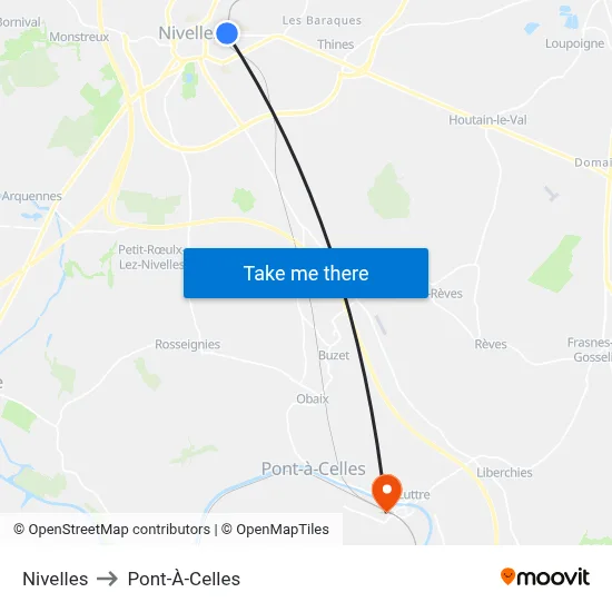 Nivelles to Pont-À-Celles map