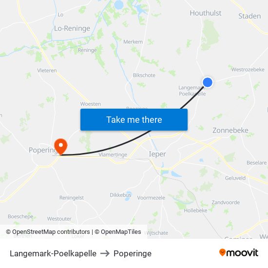 Langemark-Poelkapelle to Poperinge map