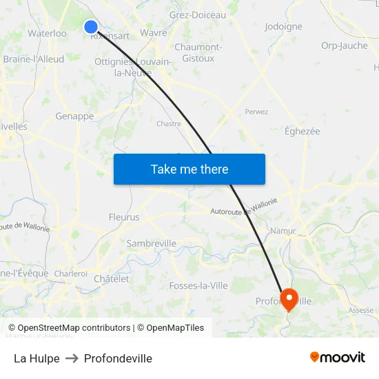 La Hulpe to Profondeville map