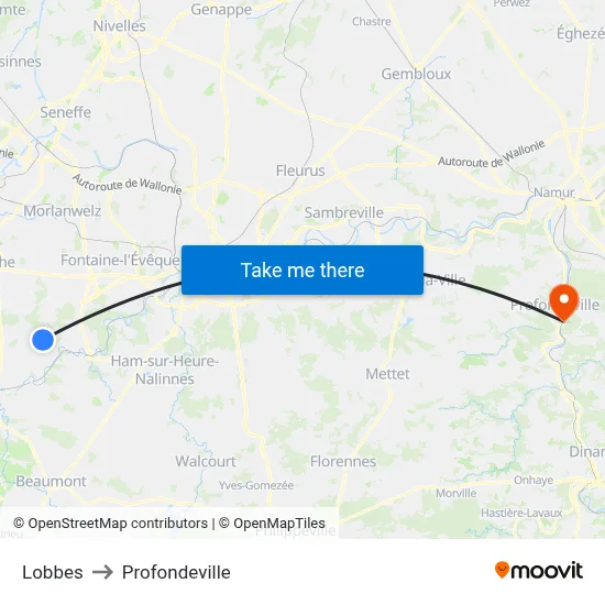 Lobbes to Profondeville map