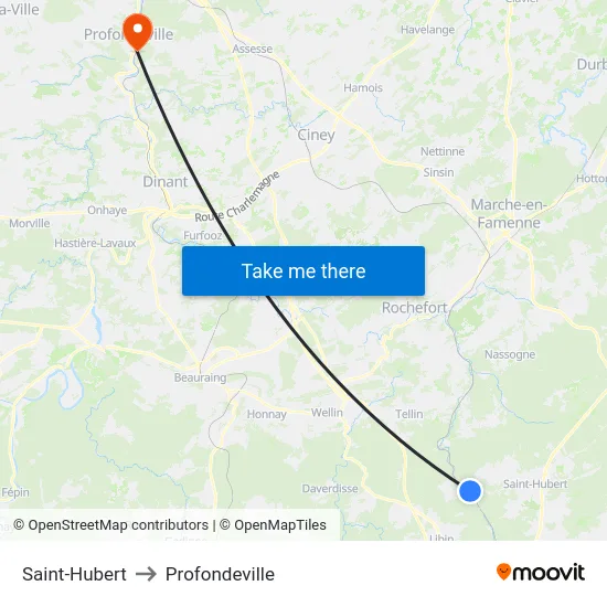 Saint-Hubert to Profondeville map