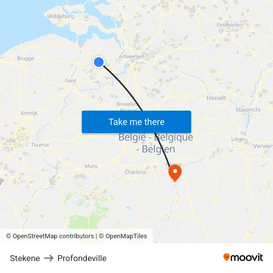 Stekene to Profondeville map