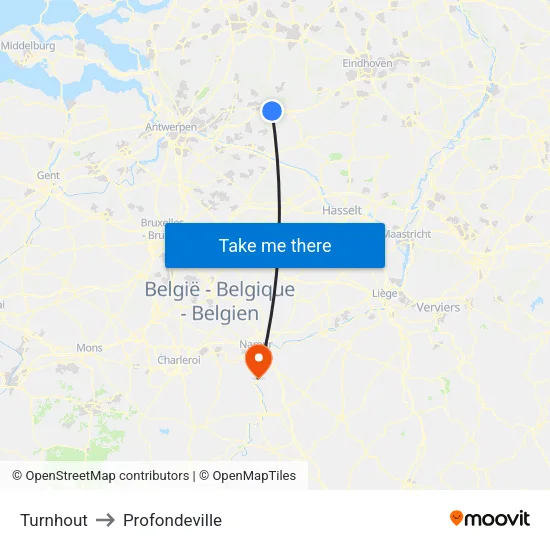 Turnhout to Profondeville map