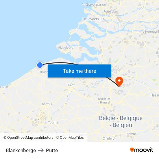 Blankenberge to Putte map