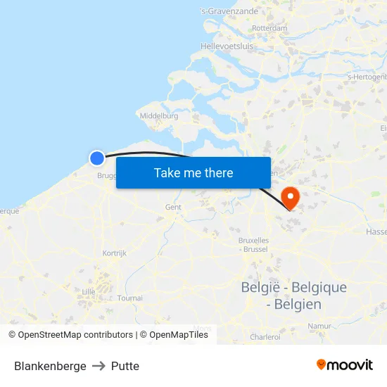 Blankenberge to Putte map