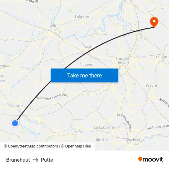 Brunehaut to Putte map