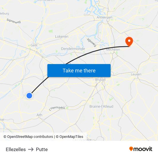 Ellezelles to Putte map