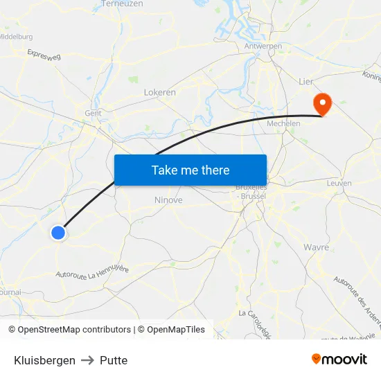 Kluisbergen to Putte map