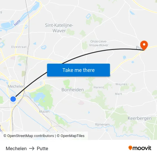 Mechelen to Putte map