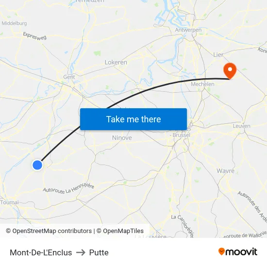 Mont-De-L'Enclus to Putte map