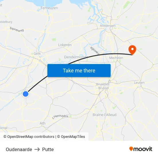 Oudenaarde to Putte map