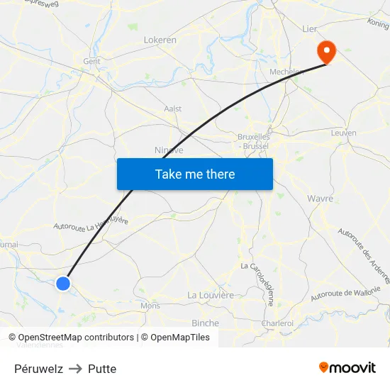 Péruwelz to Putte map