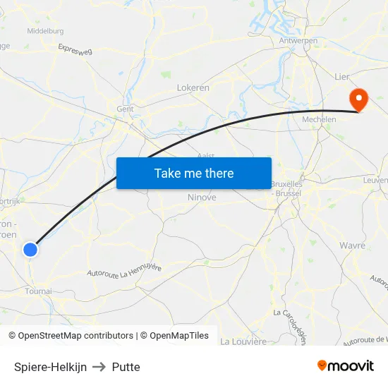 Spiere-Helkijn to Putte map