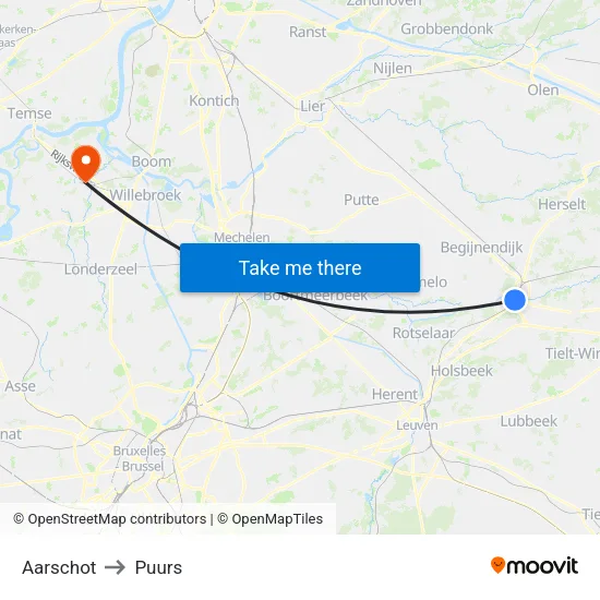 Aarschot to Puurs map