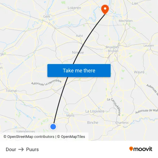 Dour to Puurs map