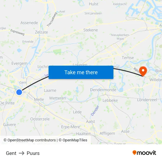 Gent to Puurs map