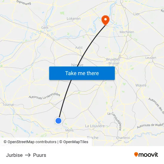 Jurbise to Puurs map