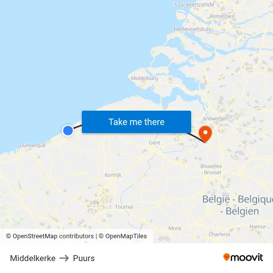 Middelkerke to Puurs map