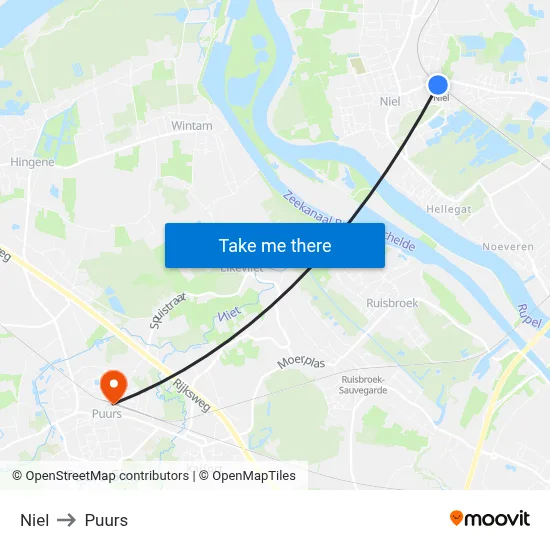 Niel to Puurs map