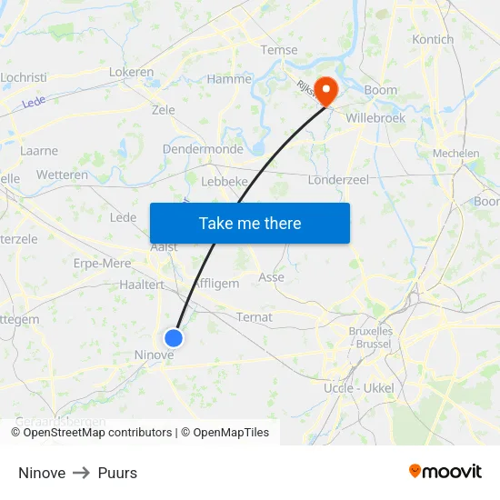 Ninove to Puurs map