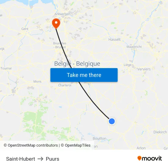 Saint-Hubert to Puurs map