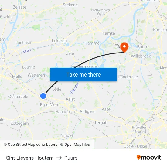 Sint-Lievens-Houtem to Puurs map