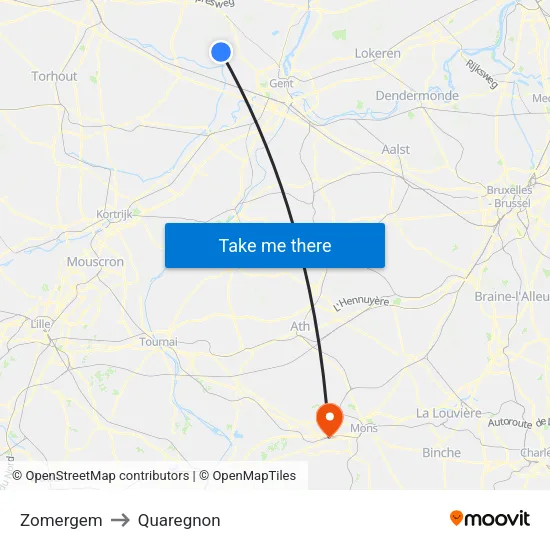 Zomergem to Quaregnon map
