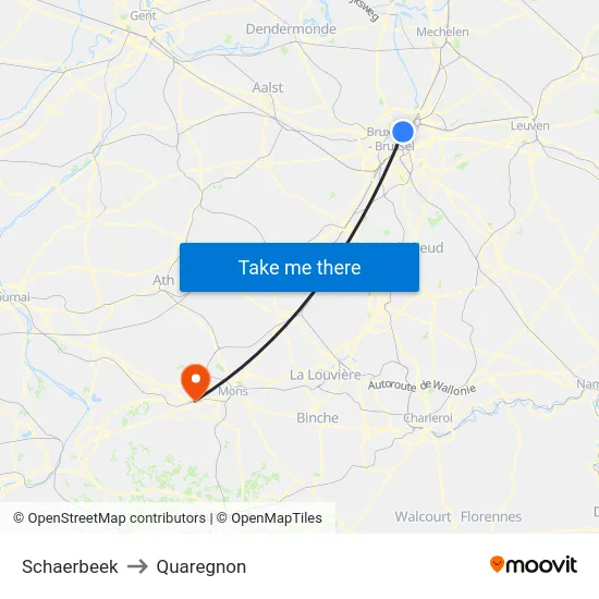 Schaerbeek to Quaregnon map